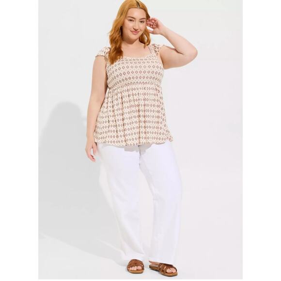 Women's Torrid Babydoll Super Soft Slub Ruffle Shoulder Tank Boho Ikat size 3X - Picture 1 of 6